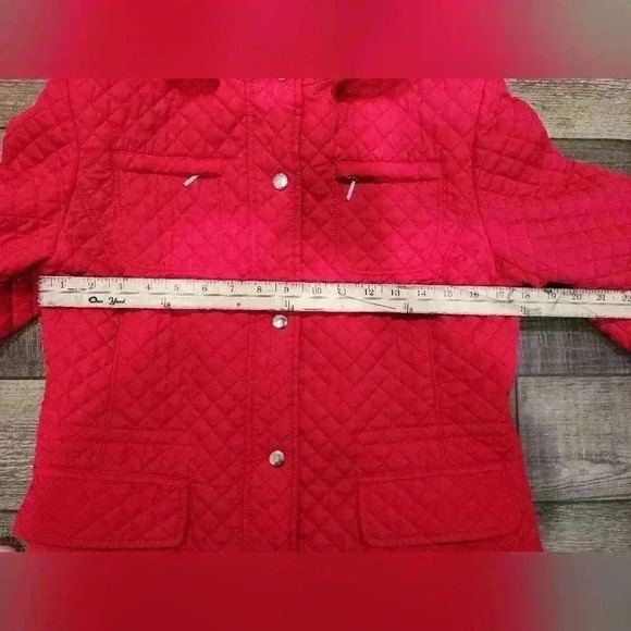 St Johns Bay Women's Red Diamond Quilted Coat Jacket Size Medium With Hood - Picture 4 of 5